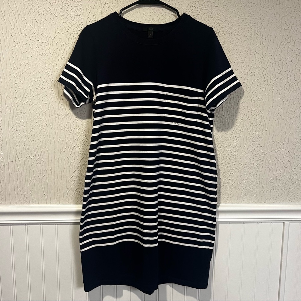 J. Crew Navy and White Nautical Striped 100% Cotton T Shirt Dress size Medium - Picture 4 of 10